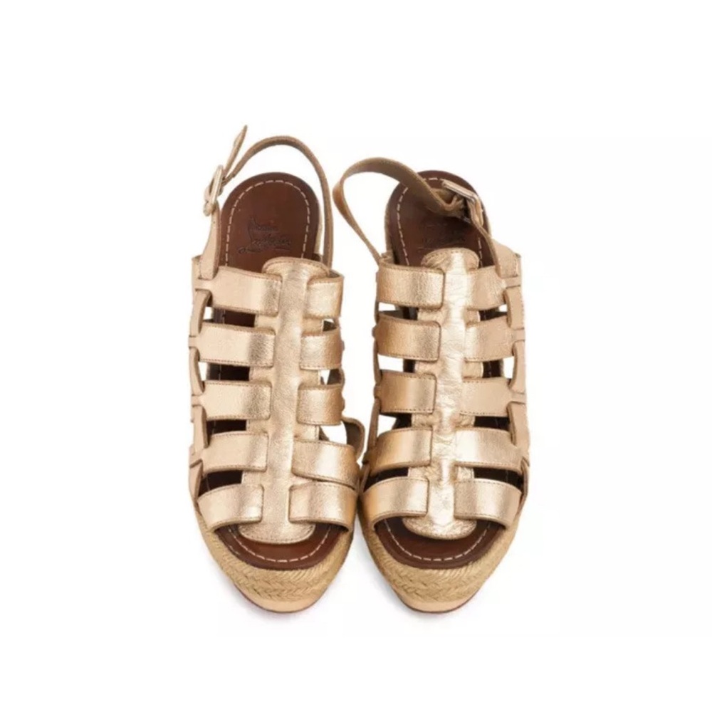 CHRISTIAN LOUBOUTIN "Barcelona" Leather Platform Wedge Heel Sandals Sz 37.